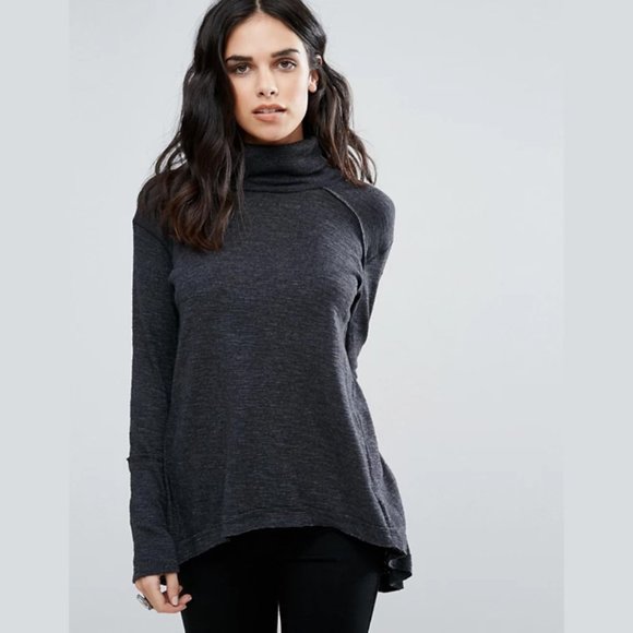 Free People Turtleneck Sweater Knit Split Back Grey Size XS - Picture 13 of 15